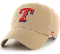 47 Brand MLB Khaki Primary Logo Clean Up Adjustable Strap Baseball Dad Hat Cap, Adult One Size Fits All, Texas Rangers, One size
