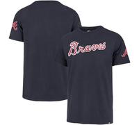47 Brand MLB Men's Fieldhouse Franklin Team Color Embroidered Wordmark Primary Logo Short Sleeve Baseball T-Shirt, Atlanta Braves, Large