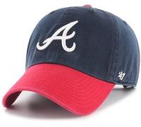 47 Brand MLB Two Tone Primary Logo Clean Up Adjustable Baseball Cap Hat, Adult One Size Fits All, Atlanta Braves Navy Red, One size