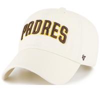 47 Brand San Diego Padres Script Beige Clean Up Curved Visor Strapback Cap