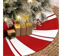 47 Inch Christmas Tree Skirt - Candy Cane Peppermint Mat, Large Red White Candy Swirl Stripe for Xmas Holiday Home Party Ornament, Rustic Farmhouse Decorations (Red)