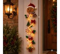 47 inch Glowing Christmas Door Hanger, Lighted Christmas Hanging Ornaments | Quilted Polyester Fabric Wreath Alternative, Warm LED Glow, 3D Vertical, Indoor & Covered Porch Wall Window Decor (Gingerman)