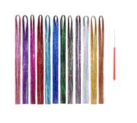 47 Inches Hair Extens Tinsel Kit with Tool 12 Mixed Colors 2400 Strands Extens Tinsel Kit Glitter for Women Girls Hair Accories for Christmas New Year Halloween Cosplay