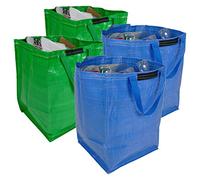 47 Litre Recycling Bag with Top Flap and Handles - Tip Strap - Laminated Wipe Clean Fabric - PREMIUM GRADE - Heavy Duty Woven PP Fabric (4 Bags, Multi)