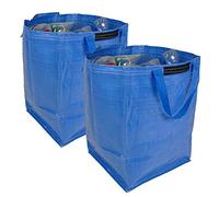 47 Litre Recycling Bag with Top Flap and Handles - Tip Strap - Laminated Wipe Clean Fabric - PREMIUM GRADE - Heavy Duty Woven PP Fabric (2 Bags, Blue)
