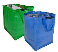 47 Litre Recycling Bag with Top Flap and Handles - Tip Strap - Laminated Wipe Clean Fabric - PREMIUM GRADE - Heavy Duty Woven PP Fabric (2 Bags, Multi)