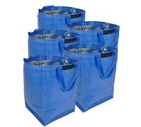 47 Litre Recycling Bag with Top Flap and Handles - Tip Strap - Laminated Wipe Clean Fabric - PREMIUM GRADE - Heavy Duty Woven PP Fabric (5 Bags, Blue)
