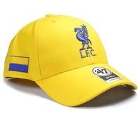 47 Liverpool L.F.C. MVP Baseball Cap, Yellow with Blue Liverbird Crest and Ukraine Flag, Adjustable