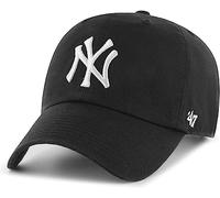 47 MLB Black White Primary Logo Clean Up Adjustable Strap Hat Cap, Adult One Size Fits All, New York Yankees Black, One size