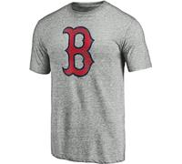 47 MLB Men's Gray Distressed Imprint Primary Logo Wordmark Short Sleeve Baseball T-Shirt, Boston Red Sox, Large