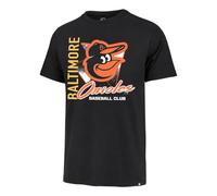 47 MLB Men's Official Side Arm Primary Logo Premier Franklin T-Shirt, Baltimore Orioles - Black, S