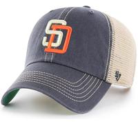47 MLB Trawler Primary Logo Cooperstown Mesh Trucker Clean Up Adjustable Hat, Adult One Size Fits All, San Diego Padres, One size