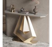47" Modern Console Table - Industrial Entryway Sofa Table with Rock Board Storage, Sturdy Geometric Metal Frame, Stylish Accent Table for Living Room, Hallway, Foyer (Gray & Black)