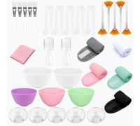 47 Pcs Esthetician Facial Supplies Kit: 5 Silicone & 5 Plastic Mask Mixing Bowls, 5 Headbands, 10 Brushes, 10 Spatulas, 10 Compressed Sponges, 2 Measuring Cups for Professional Spa & DIY Skincare