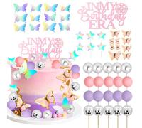 47 PCS Pink Music Party Cake Decorations Set Singer Birthday Cake Decorations Disco Balls Superstar Happy Birthday Cakes Topper for Fans Theme Party Concert Celebration