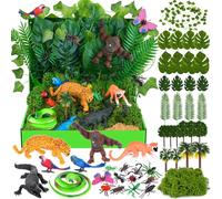 47 Pcs Rainforest Animals Figure Rainforest Diorama Kit Habitat Project Box