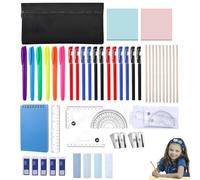 47 Pcs School Stationery Set, Maths Sets for Secondary School Supplies, Pencil Case with Stationery Included Protractor Set, Stationary Kit with Pens Sticky Notes Eraser Notepad Sharpener Bookmark