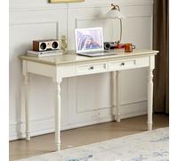 47" Solid Wood Writing Desk with Drawers - Stylish Home Office Desk with Round Legs for Workspace Den or Study - & Functional Furniture Solution