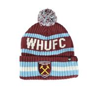 47 West Ham United Cuff Bobble Hat, Cardinal Red, Sky Blue and White Striped Knit Beanie with Pom Pom