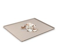 47" x 35" Silicone Cat Food Mat, Waterproof Pet Feeding Mat with Raised Edge, Extra Large Cat Bowl Mat Water Bowl Placemats for Cats, Non-Slip, Protects Floors, Easy to Clean (Beige