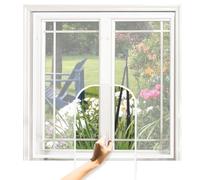 47'' x 47'' Adjustable Window Fly Screen, Fiberglass Mesh Mosquito Netting with Zipper Hook and Sticky Tape, Can Be Cut DIY Cat Proof Window Net for Summer Patio Keep Bugs Out