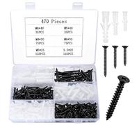 470 Pcs Assorted Drywall Plugs and Screws Set, M4 M5 M6 M8 Plastic Raw Plugs and Cross Head Countersunk Self Tapping Masonry Screws for Brick Wall Hanging Mounting Items