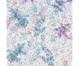 47450 - Flora Soft Foliage White Blue Purple Galerie Wallpaper
