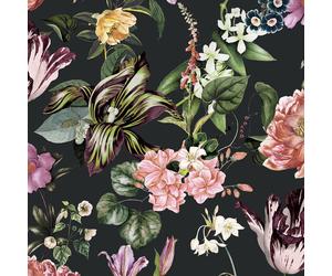 47460 - Flora Floral Rhapsody Schwarz Rose Green Galerie Wallpaper
