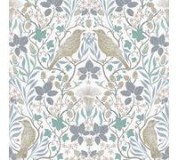 Non-woven wallpaper floral ornaments tendrils birds white blue 47619 (6,50£/1qm)