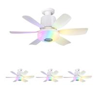 47cm RGB Ceiling Fan with Lights, 32W E27 Socket Dimmable Ceiling Fan with 3 Speeds, 6 Blades and Remote Control Support & Bluetooth Music Player, Timing Function for Living Room/Bedroom (White)