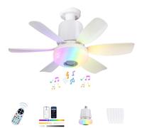 47cm RGB Ceiling Fan with Lights, 32W E27 Socket Dimmable Ceiling Fan with 3 Speeds, 6 Blades and Remote Control Support & Bluetooth Music Player, Timing Function for Living Room/Bedroom (White)