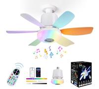 47cm RGB Ceiling Fan with Lights, 32W E27 Socket Dimmable Ceiling Fan with 3 Speeds, 6 Blades and Remote Control Support & Bluetooth Music Player, Timing Function for Living Room/Bedroom (Colorful)
