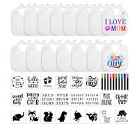 47pc DIY Decorating Kit - 15 White Bibs, 22 Stencils, 10 Fabric Markers, Blank Feeder Bibs for Baby Shower Game