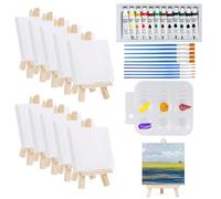 47Pcs Mini Canvas and Easel Set，Small Canvases for Painting,Mini Easel,with 12 Colors of Paint, Paint Brushes, Rectangular Palette for Drawing, Oil Painting, Tabletop Art Crafts, Artist