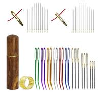 47Pcs Self Threading Sewing Needles Set, Large Eye Needles for Sewing, Darning, Embroidery, Easy Threading with Wooden Case & Thimble