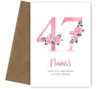 47th Anniversary Card for Wife Husband - Floral Number 47 with Custom Names - Celebrate Anniversaries with 47th Anniversary Card for Couple - 47 Years as Husband and Wife