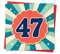 47th Birthday Card, 47th Birthday Card for Him or Her - Retro Starburst Design with Bold Number 47, Fun Celebration for Age 47