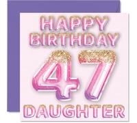 47th Birthday Card for Daughter - Pink & Purple Glitter Balloons - Happy Birthday Cards for 47 Year Old Daughter from Mum Dad Parents, 145mm Bday Greeting Cards Gift