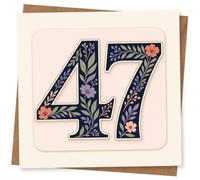 47th Birthday Card for Her, Navy Floral 47 with Pastel Blooms | Celebrate her 47th with a navy “47” packed with pastel blooms and leafy botanical details.