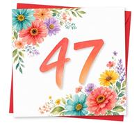 47th Birthday Card for Her, Watercolour Florals & 47 | Cheerful watercolour flowers frame a bold 47, bringing a joyful pop of colour to her 47th birthday.