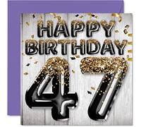 47th Birthday Card for Men, Black & Gold Glitter Balloons