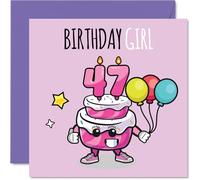 47th Birthday Cards for Women - Birthday Cake Girl Balloons - Happy Birthday Card for 47 Year Old Woman Niece Sister Daughter Friend, 145mm Bday Greeting Cards