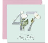 47th Birthday Cards for Women - Fancy Floral Flowers - Happy Birthday Card for 47 Year Old Woman Daughter Colleague Niece Cousin, 145mm Bday Greeting Cards