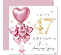 47th Birthday Cards for Women - Pink Glitter Balloons - Happy Birthday Card for 47 Year Old Woman Sister Auntie Friend Colleague, 145mm Bday Greeting Cards