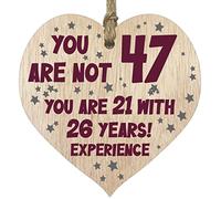 47th Birthday Gift For Women Men Wooden Heart Plaque, Light Wood Sign Keepsake, Happy Birthday Mum, Colleague, Dad, Husband, Wife, Uncle, Mum Gifts From Son, Auntie, Sister Birthday Present