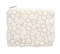 47th & Main Puffy Quilted Makeup Travel Cosmetic Bags Pebbled Pouch Storage Clutch for Women, 6.75" x 8.25", White