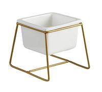 47th & Main Sleek & Modern Square Ceramic Planter with Gold Metal Stand for Succulents Flowers and More, Small, White