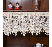 47x15 Inch Lace Window Valance, Beige White Crochet Boho Curtain for Bedroom, Living Room