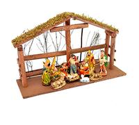 47x29x15cm Large Stable Crib Traditional Wooden Nativity Scene and 12pcs Large Figures Set Christmas Xmas Decoration Festive Display Hut Home Décor