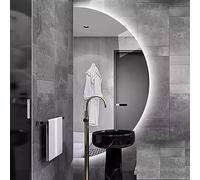 48 * 24inch LED Half Moon Vanity Mirror 3-Color Dimmable Large Anti-Fog Bathroom Wall Mirror Backlit Dressing Mirror with Touch Switch, Smart, Explosion Proof (Color : Right Under cut, Size